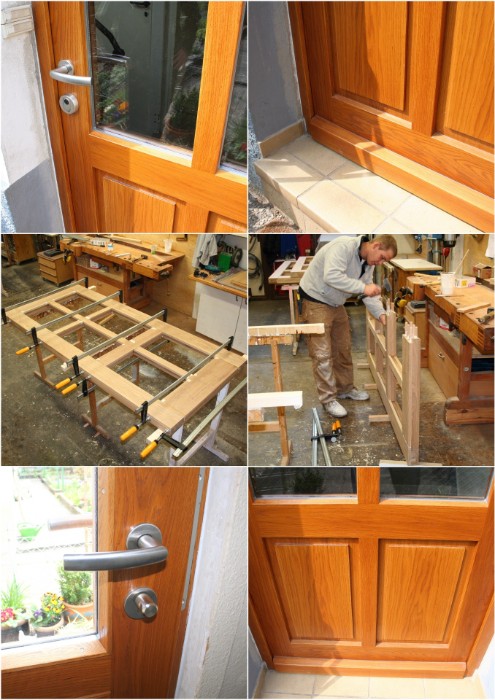 Arbeitsschritte beim Bau einer Holztür in der Werkstatt