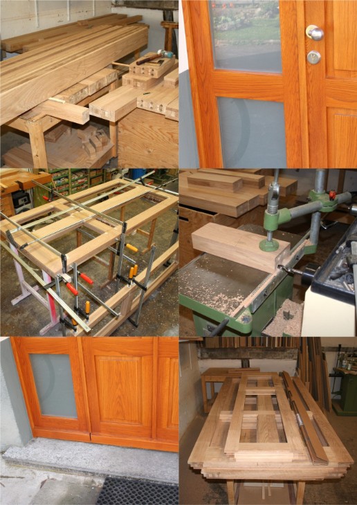 Werkstattansicht vom Bau einer massiven Holztür